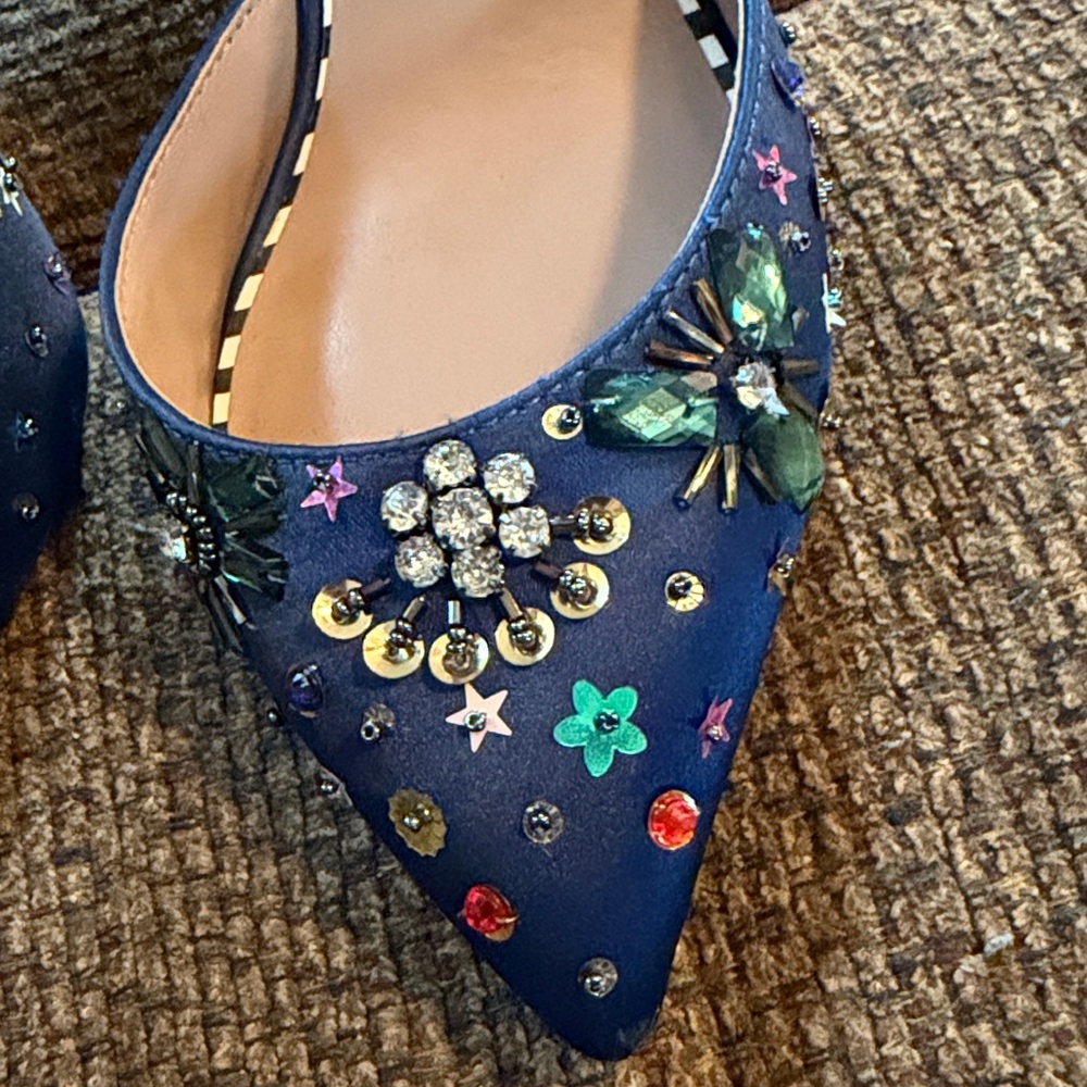 Betsey Johnson Navy Jeweled Pointed Toe Flats